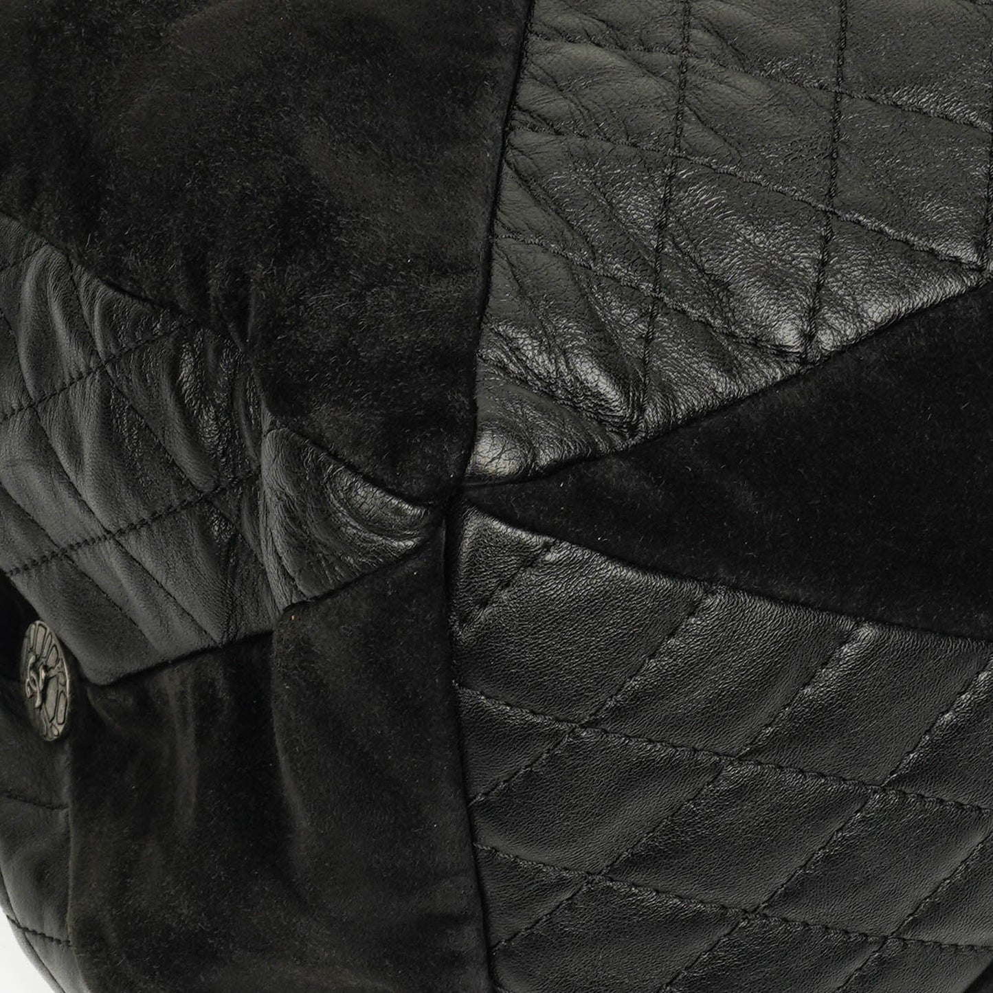 Chanel Leather and Suede Patchwork Drawstring Bag