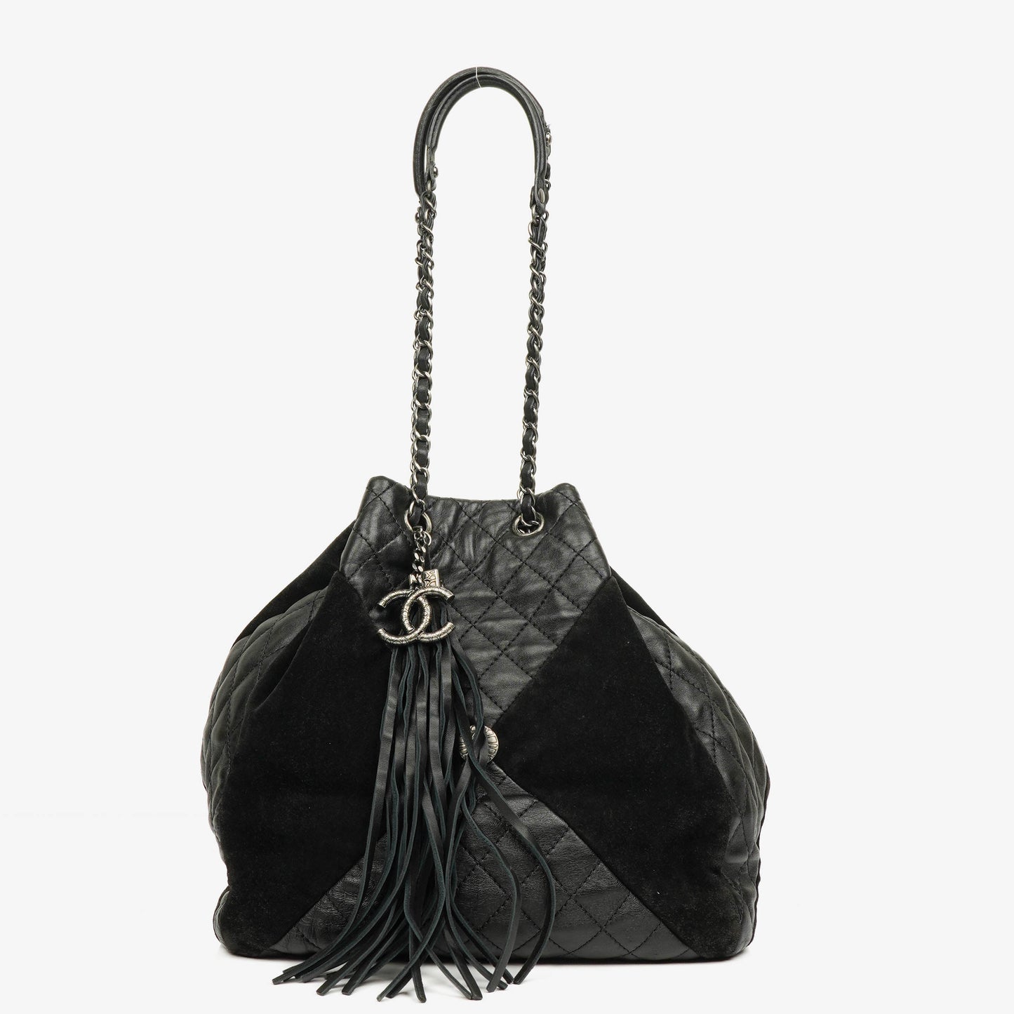 Chanel Leather and Suede Patchwork Drawstring Bag