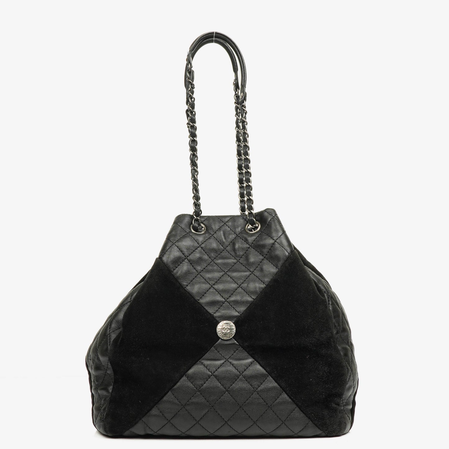 Chanel Leather and Suede Patchwork Drawstring Bag