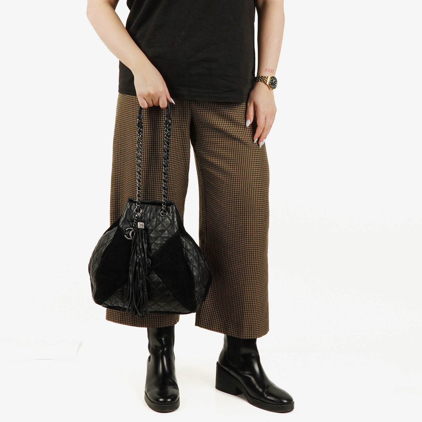 Chanel Leather and Suede Patchwork Drawstring Bag