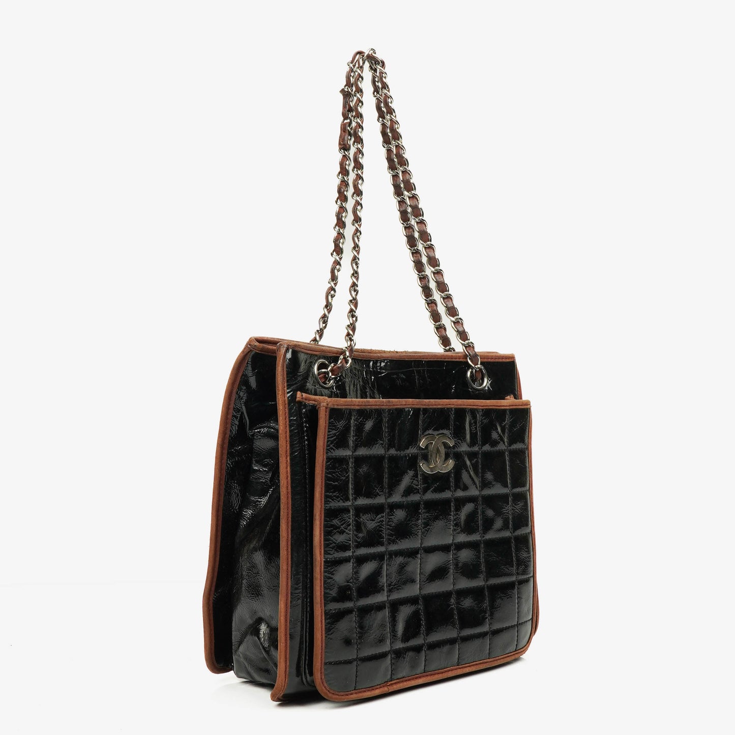 Chanel Patent Leather Chocolate Bar Quilted Tote