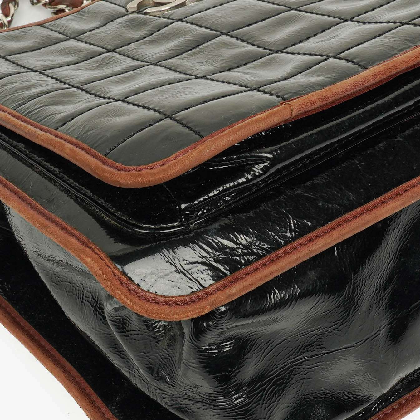 Chanel Patent Leather Chocolate Bar Quilted Tote
