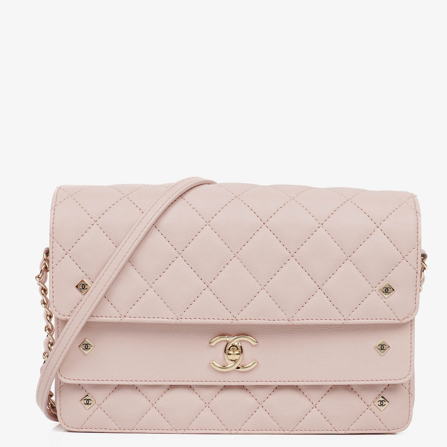 Chanel Light Pink Quilted Lambskin Flap Bag Champaigne Gold - Tone Hardware