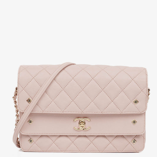 Chanel Light Pink Quilted Lambskin Flap Bag Champaigne Gold - Tone Hardware