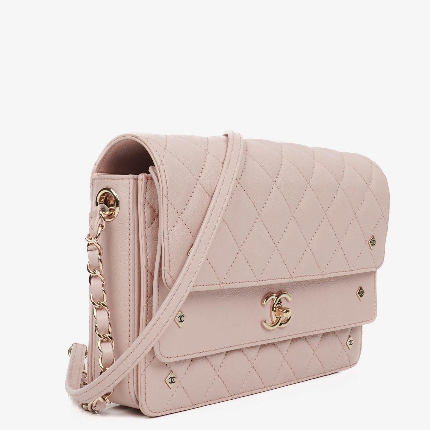 Chanel Light Pink Quilted Lambskin Flap Bag Champaigne Gold - Tone Hardware