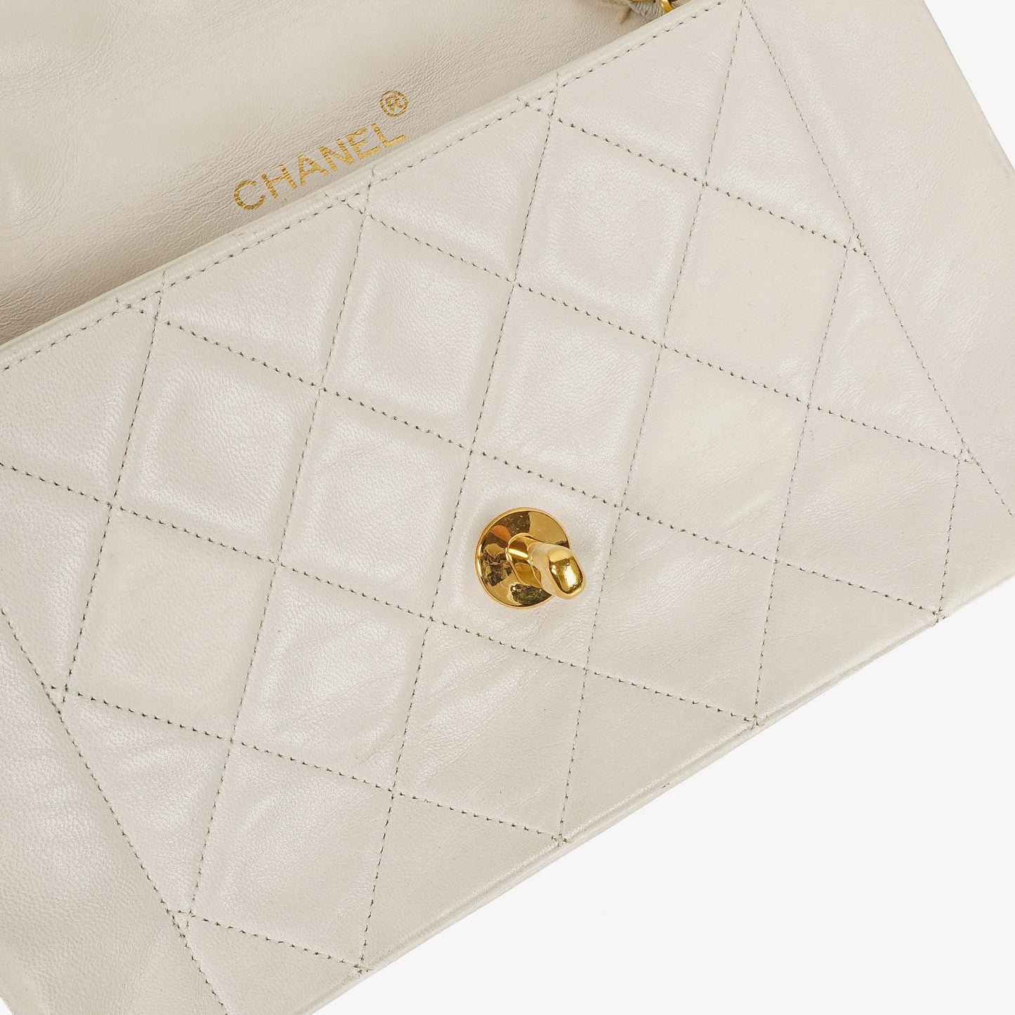 Chanel Diana White Quilted Lambskin  Small Flap Bag With 24K Gold-Plated Hardware