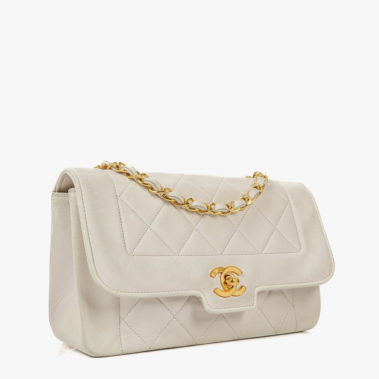 Chanel Diana White Quilted Lambskin  Small Flap Bag With 24K Gold-Plated Hardware
