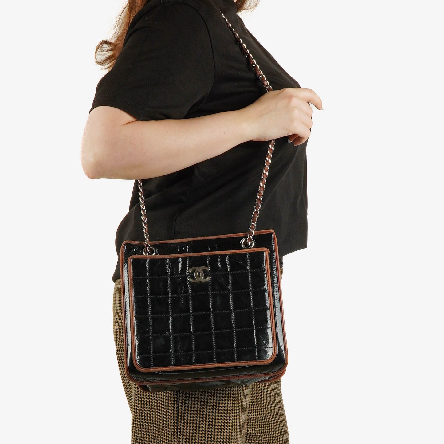 Chanel Patent Leather Chocolate Bar Quilted Tote