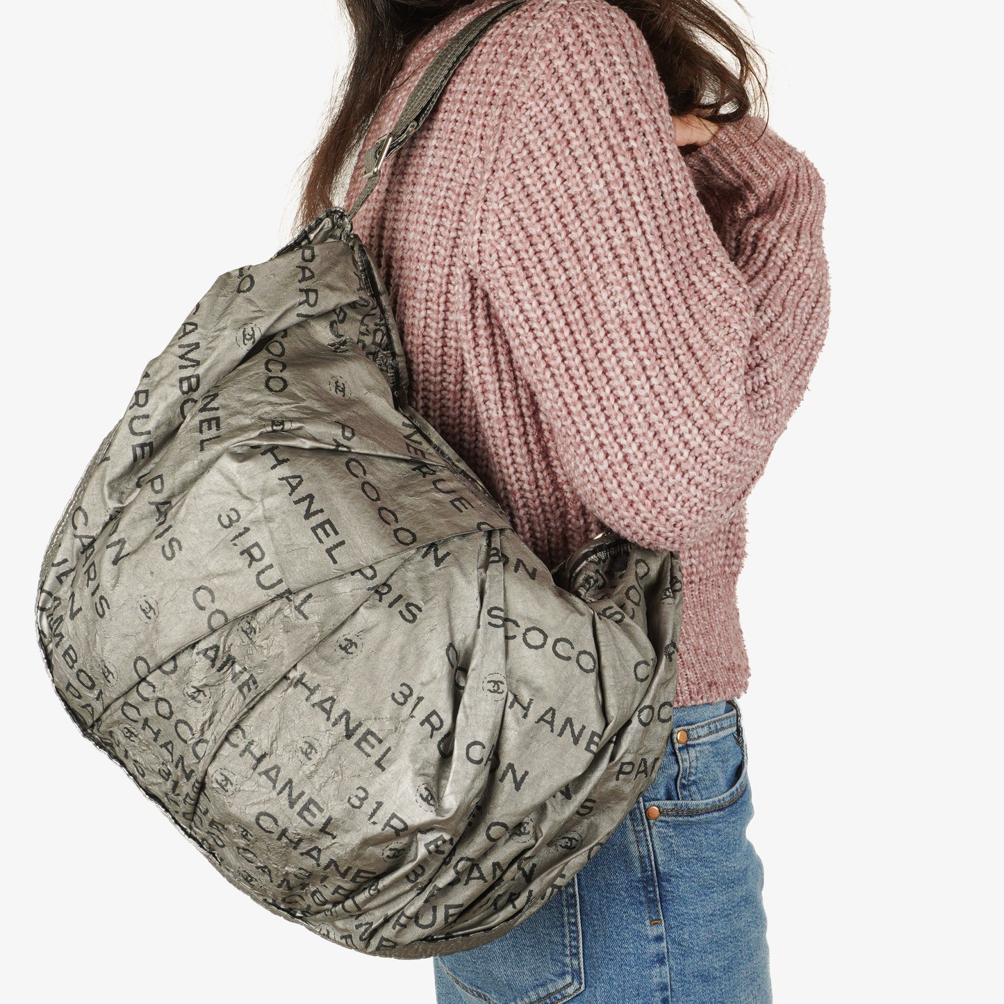 Chanel Metallic Coated Canvas Unlimited Ligne Silver Hobo Bag