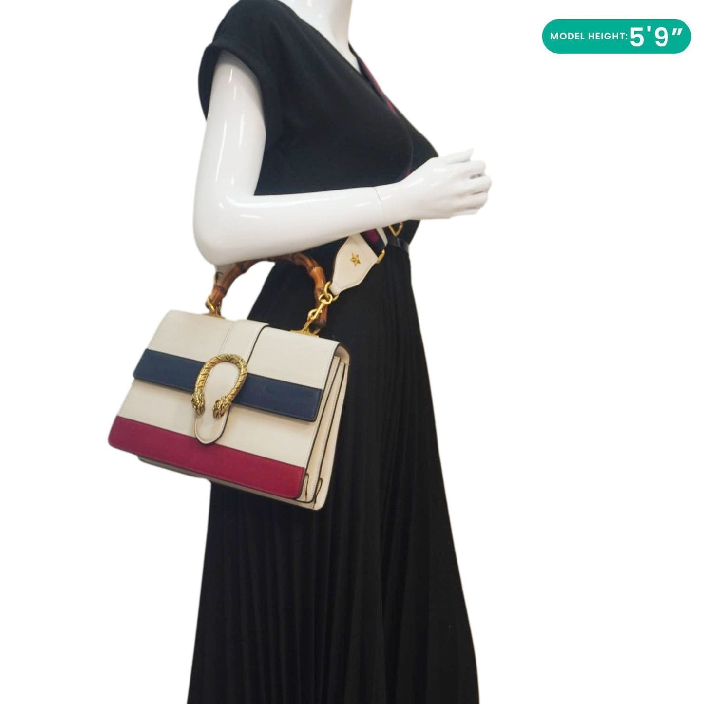 GUCCI Dionysus Bamboo Medium Leather Top Handle Shoulder Bag White 448075
