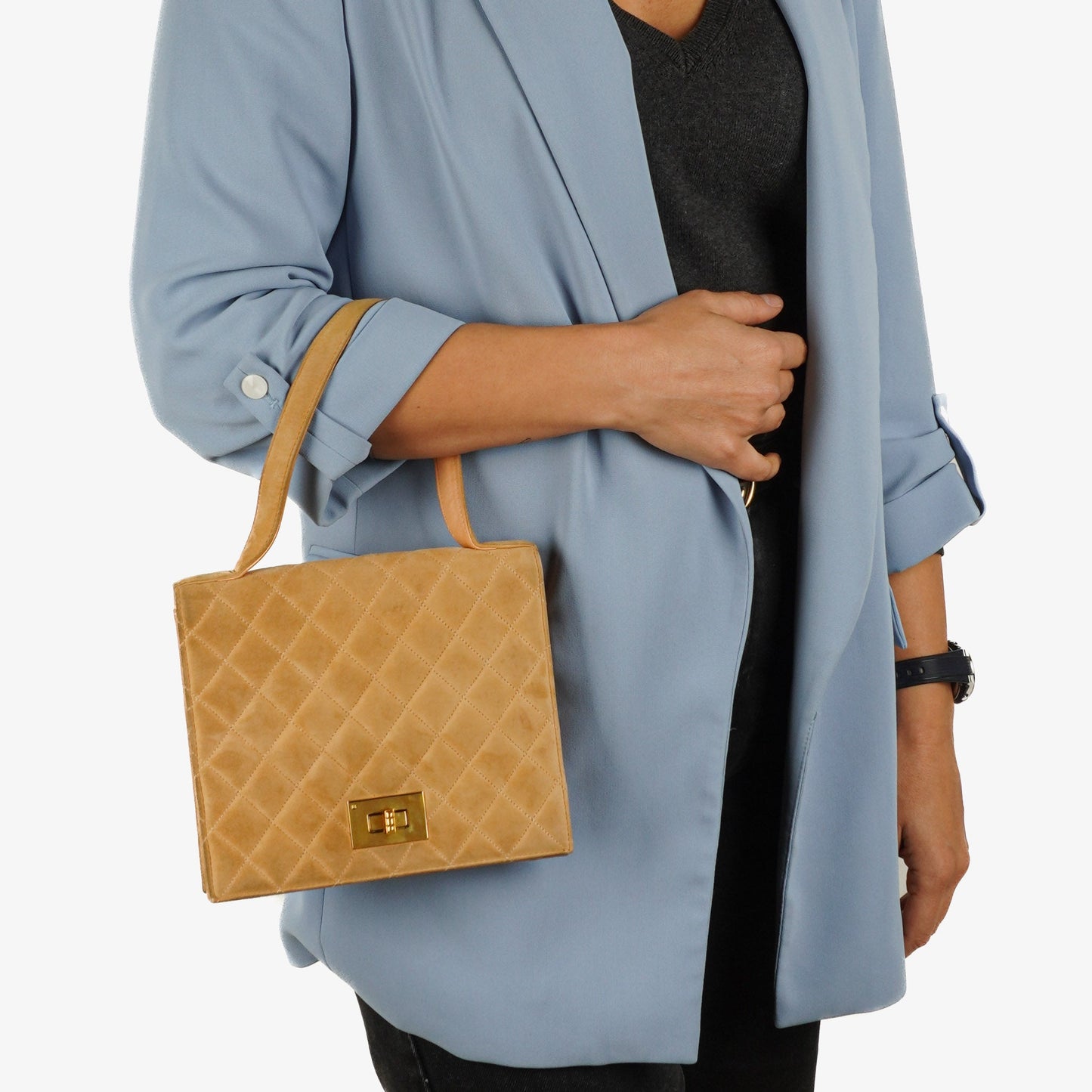 Chanel Mademoiselle Flap Bag Beige Suede 24K Gold-Plated Hardware