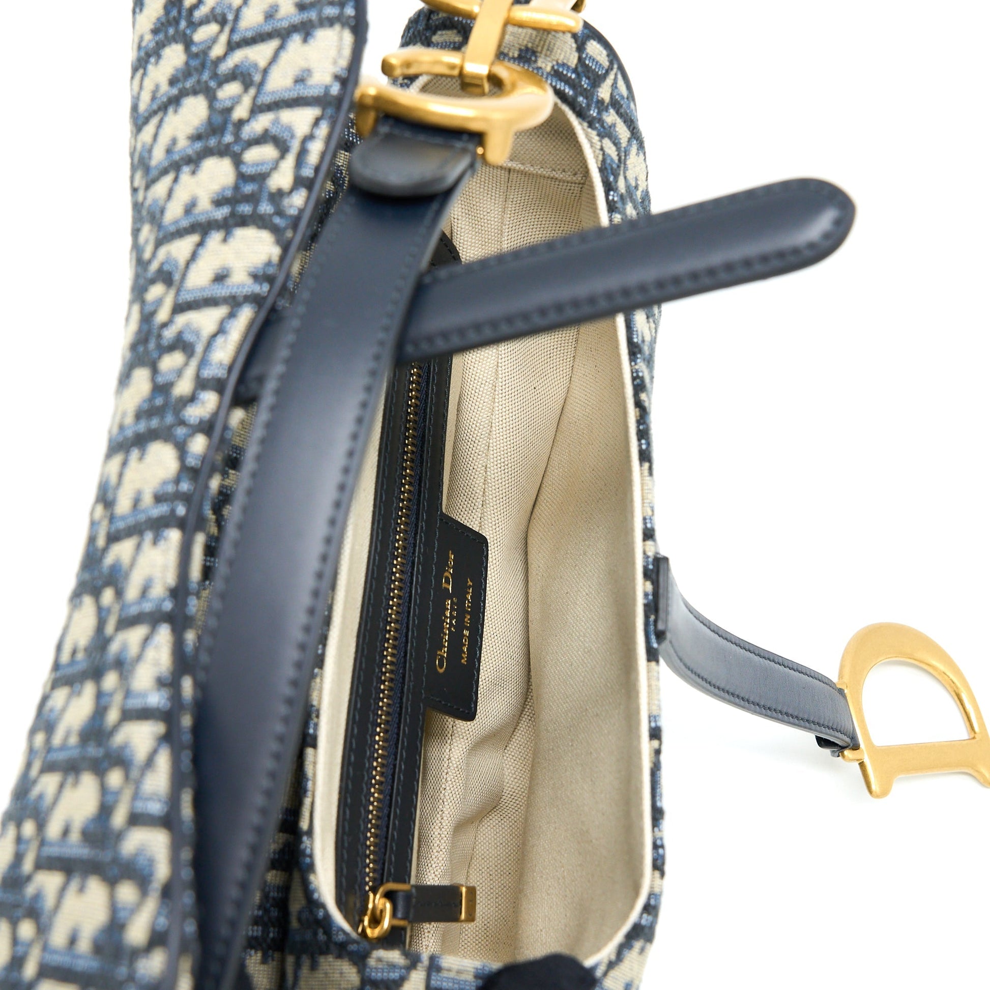 Dior Saddle Purse With Removable Shoulder Strap Blue Oblique Jacquard