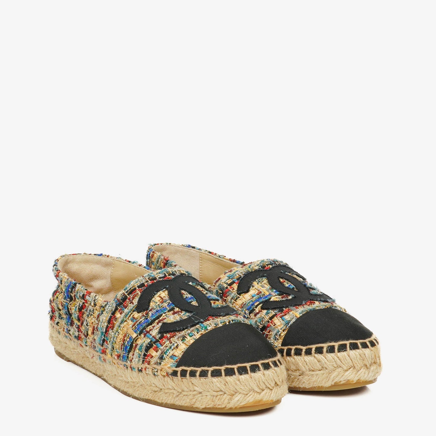 Chanel Tweed Grosgrain CC Espadrilles 36 Multicolor Black