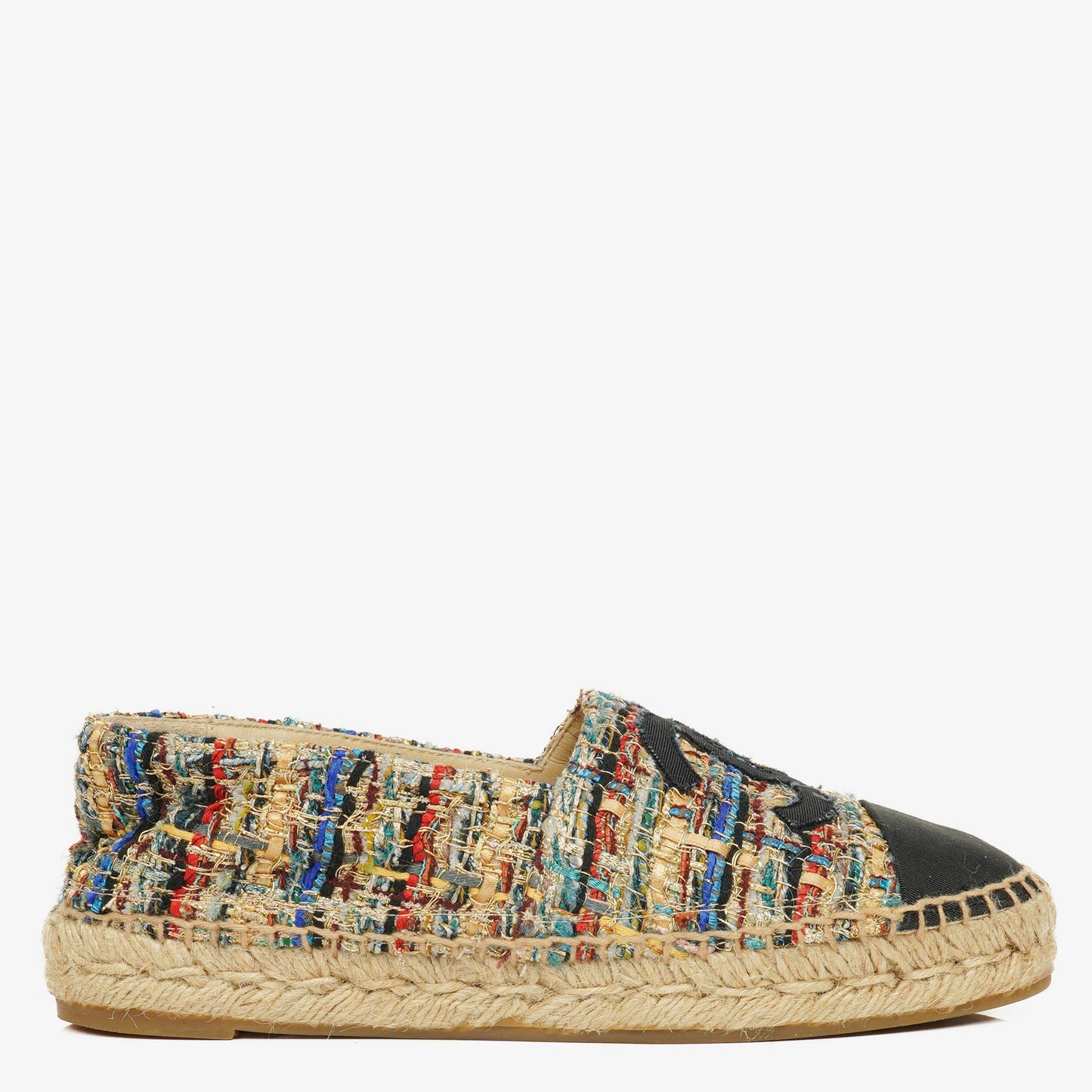 Chanel Tweed Grosgrain CC Espadrilles 36 Multicolor Black