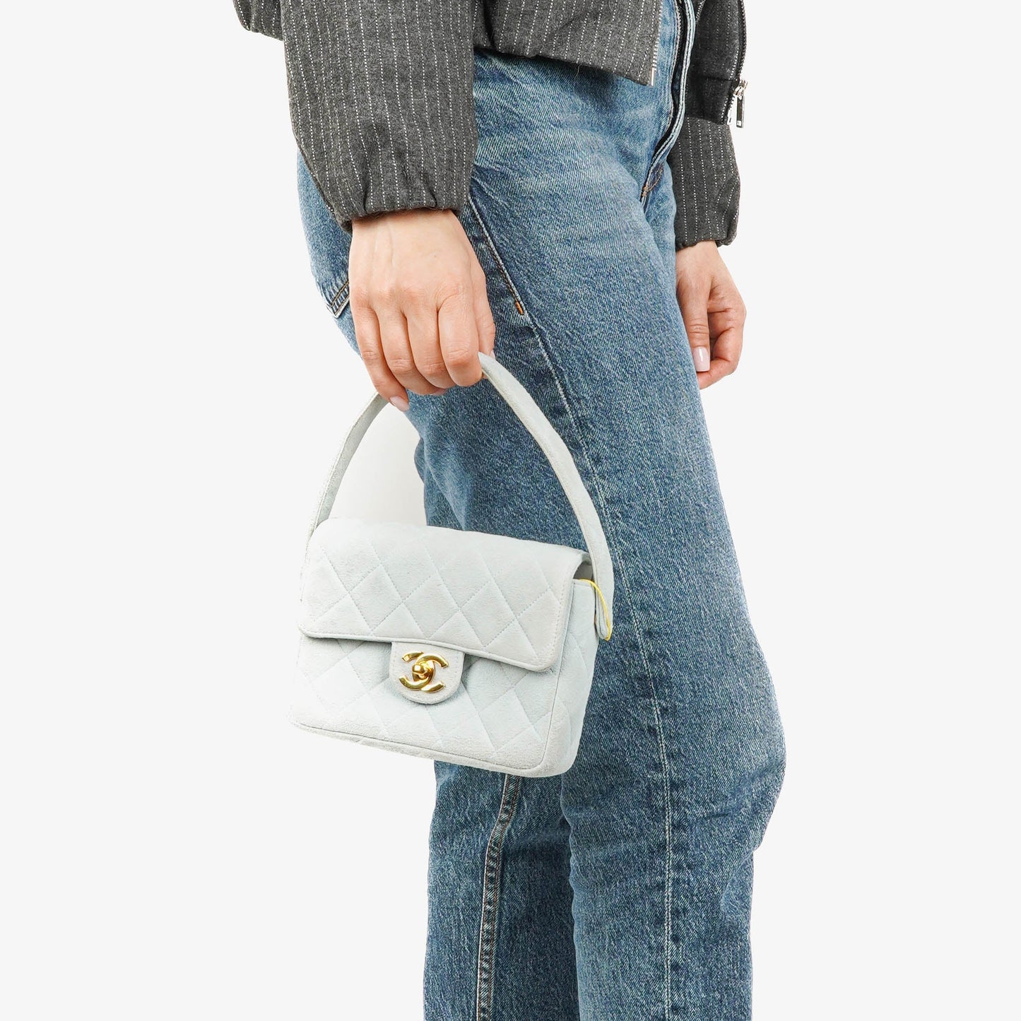 Chanel  Quilted Suede Light Blue Mini Flap Bag
