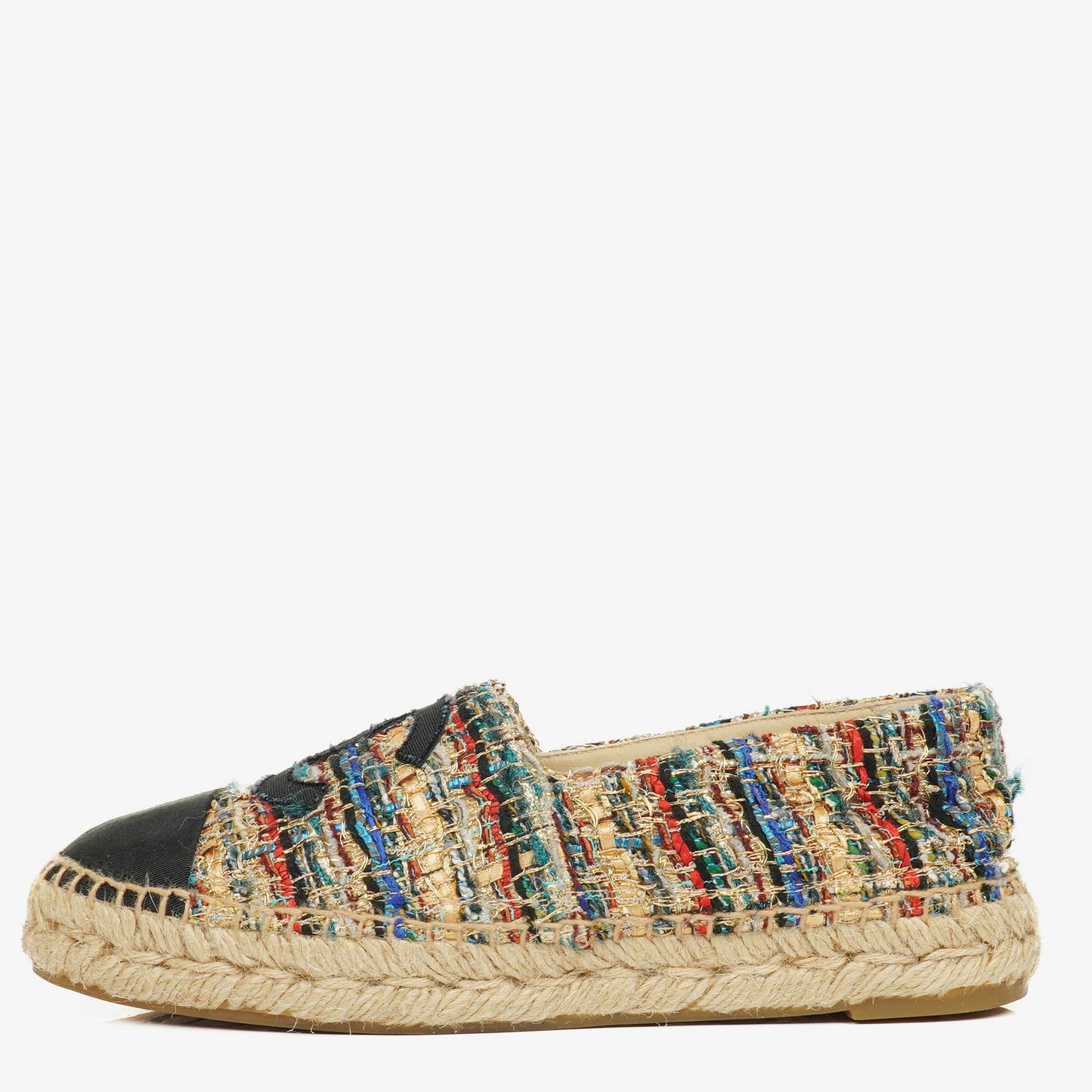 Chanel Tweed Grosgrain CC Espadrilles 36 Multicolor Black