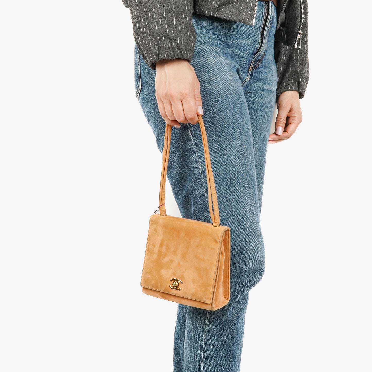 Chanel Mademoiselle Flap Bag Beige Suede 24K Gold-Plated Hardware