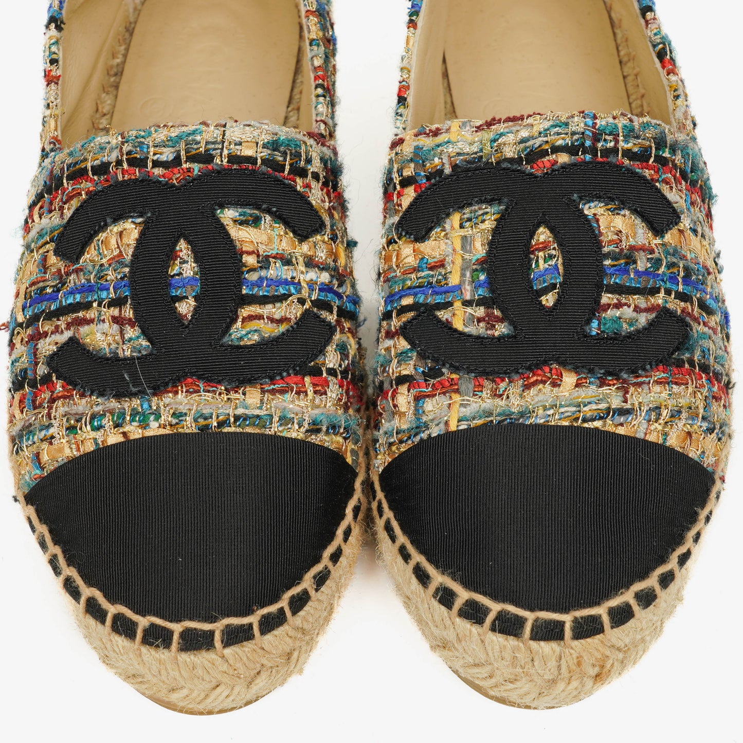 Chanel Tweed Grosgrain CC Espadrilles 36 Multicolor Black