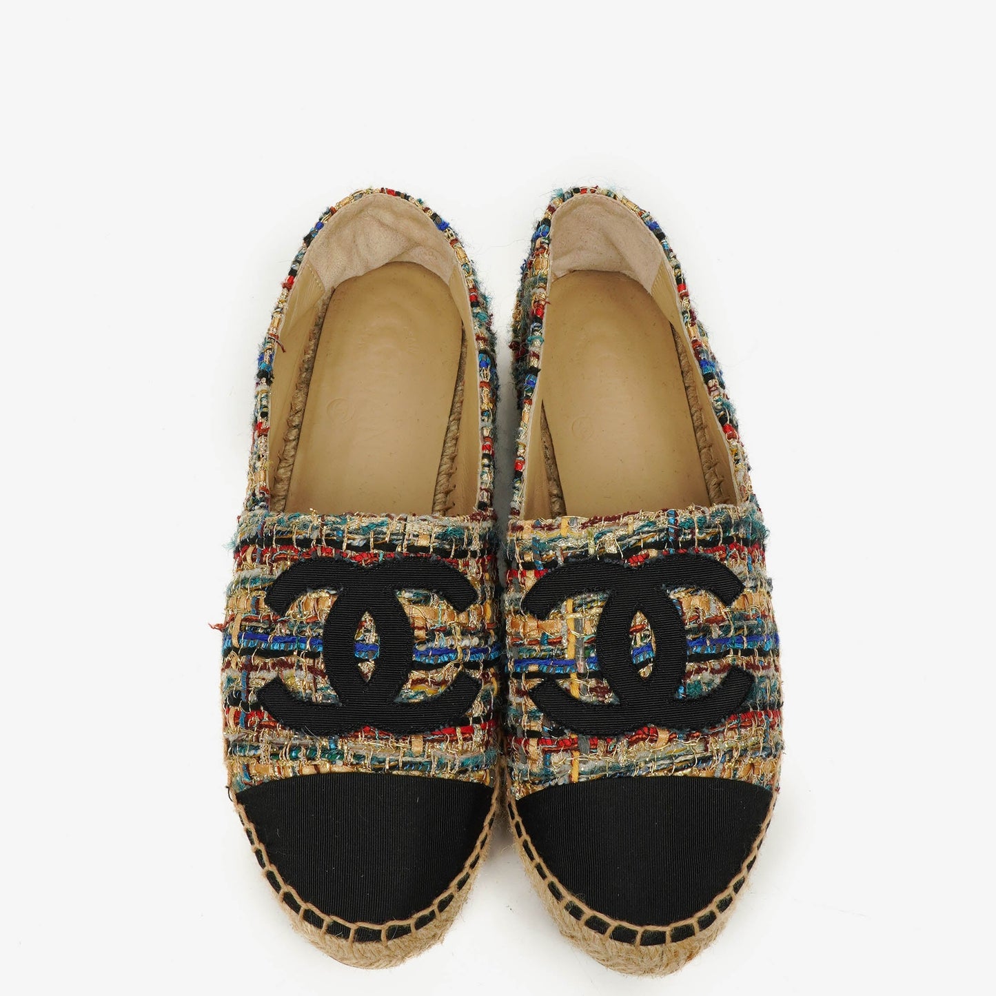 Chanel Tweed Grosgrain CC Espadrilles 36 Multicolor Black