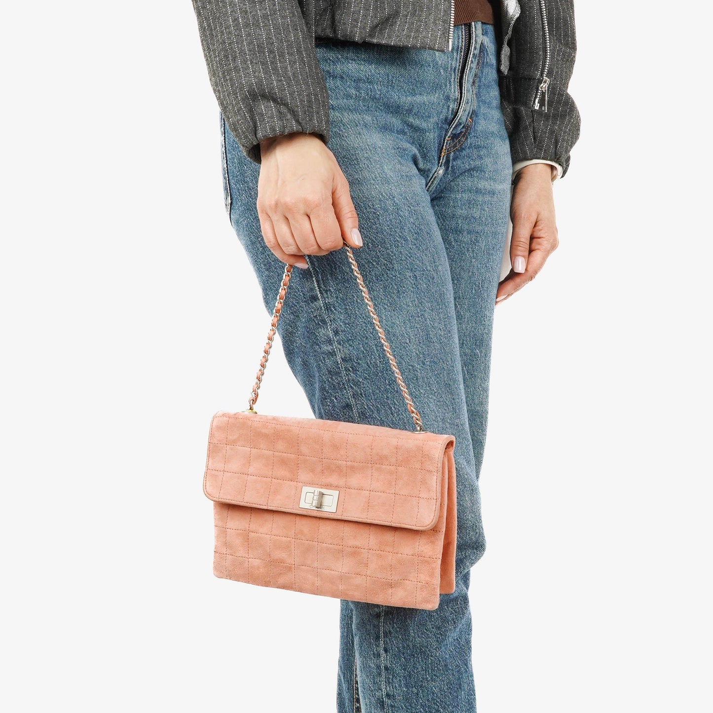 Chanel Pink Suede Chocolate Bar Mademoiselle Flap Bag