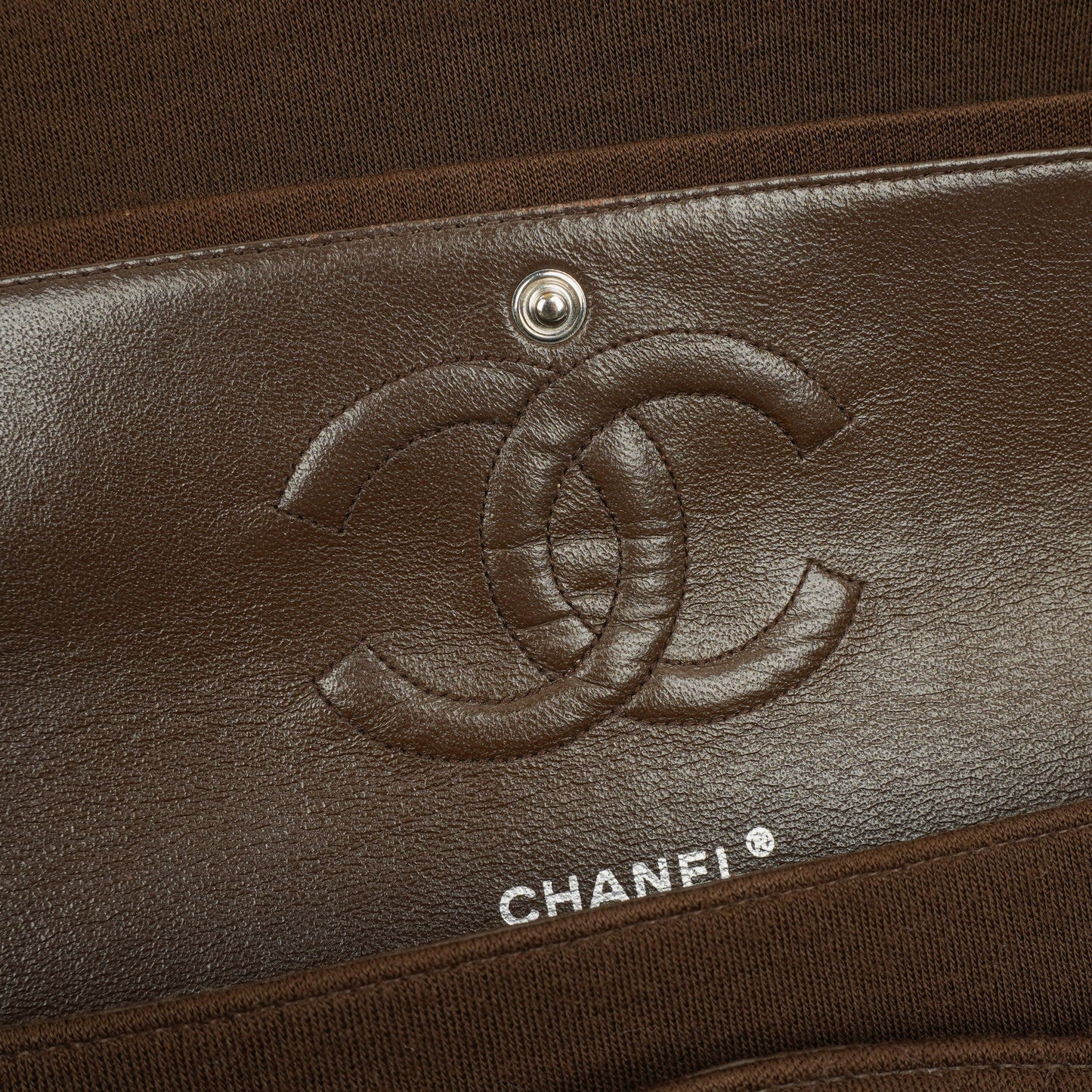 Chanel  Medium Classic Double Flap Bag Brown Jersey Silver-Plated Hardware