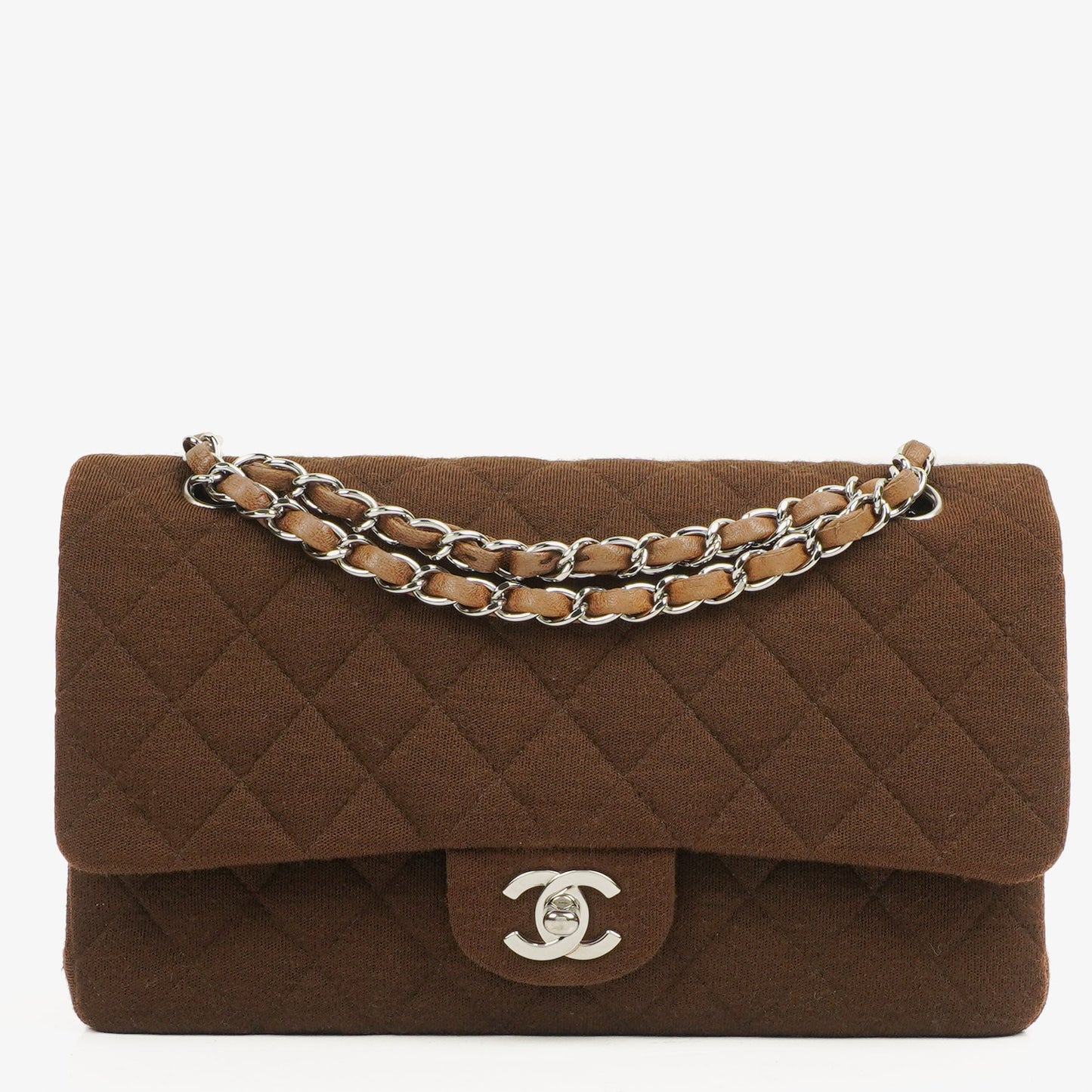 Chanel  Medium Classic Double Flap Bag Brown Jersey Silver-Plated Hardware