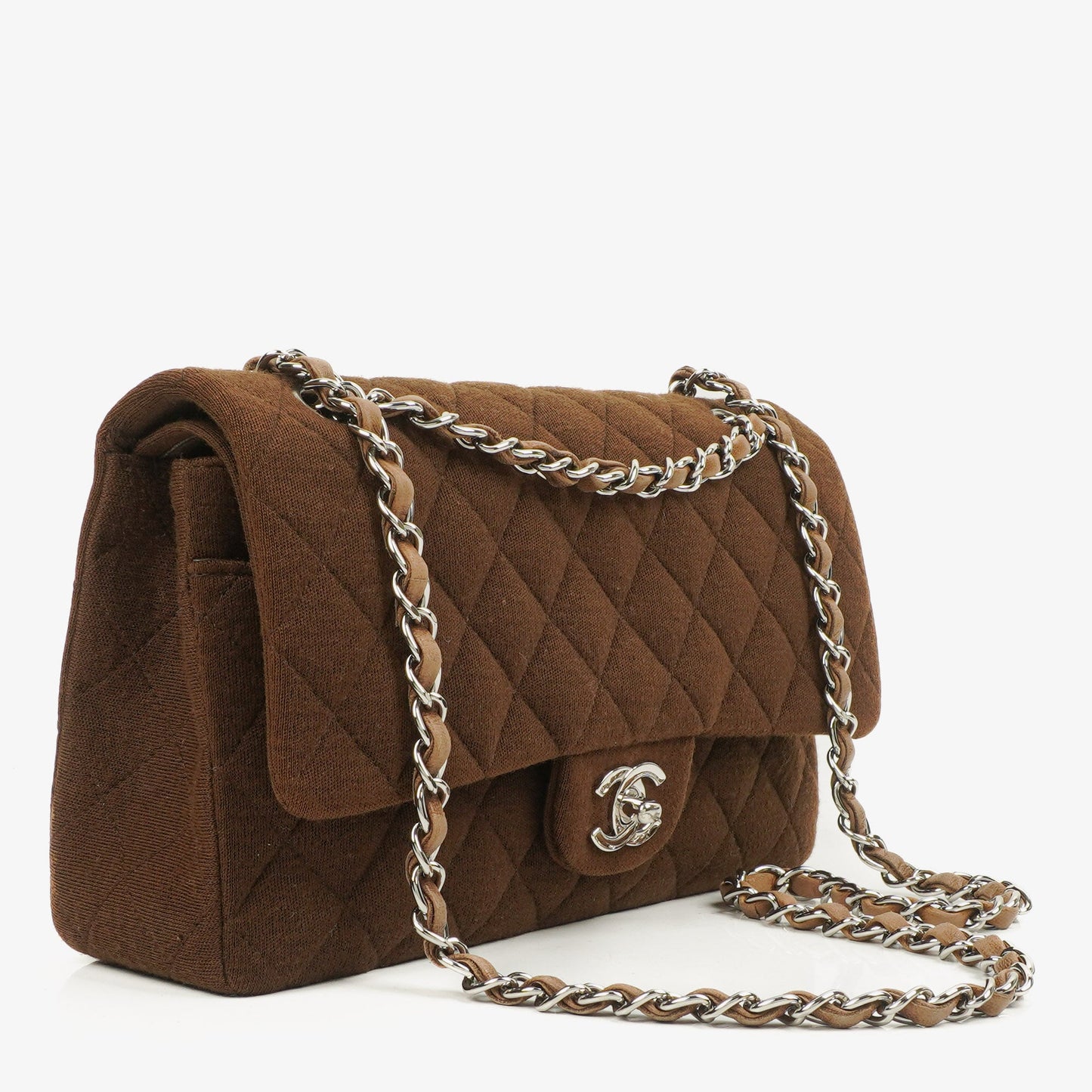 Chanel  Medium Classic Double Flap Bag Brown Jersey Silver-Plated Hardware