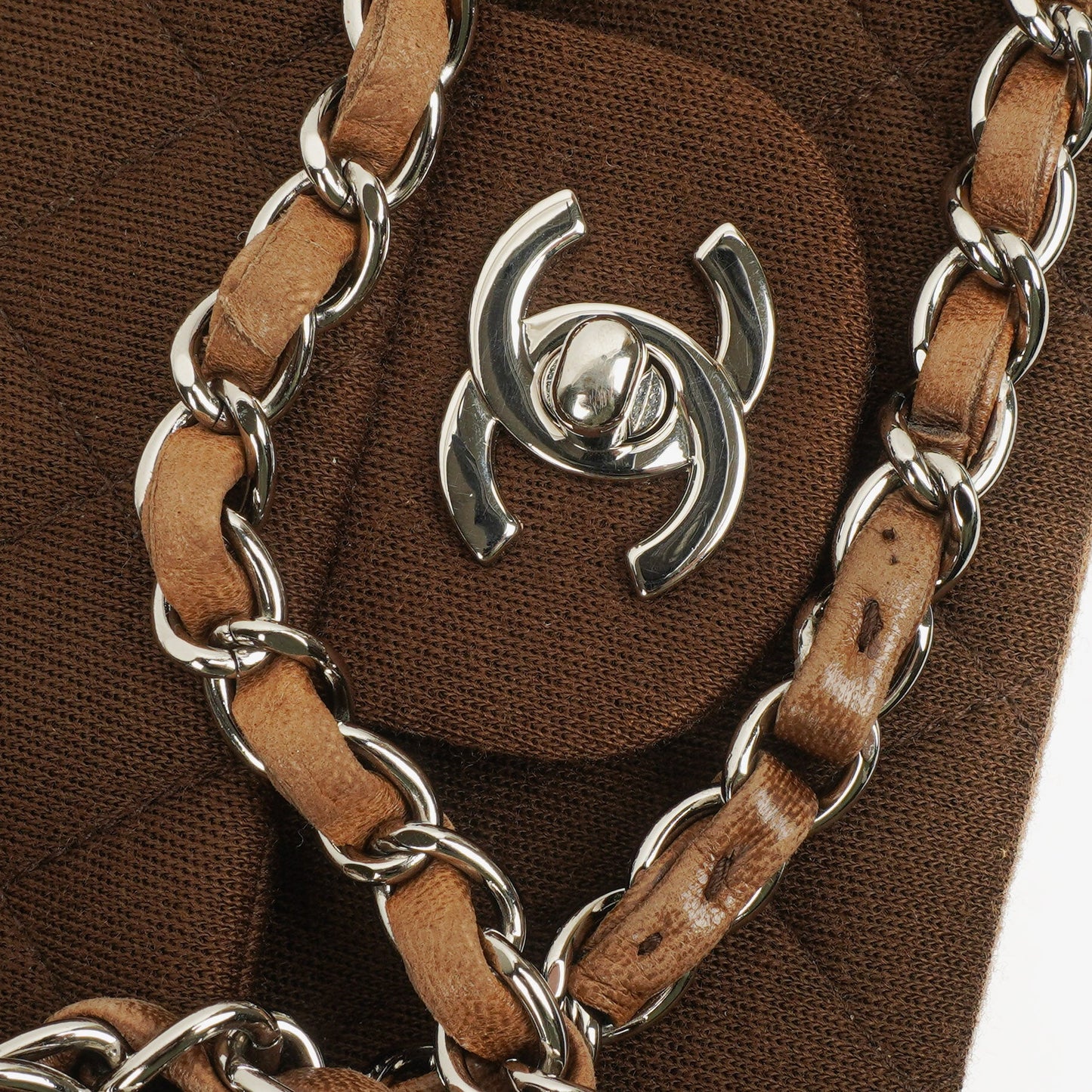 Chanel  Medium Classic Double Flap Bag Brown Jersey Silver-Plated Hardware