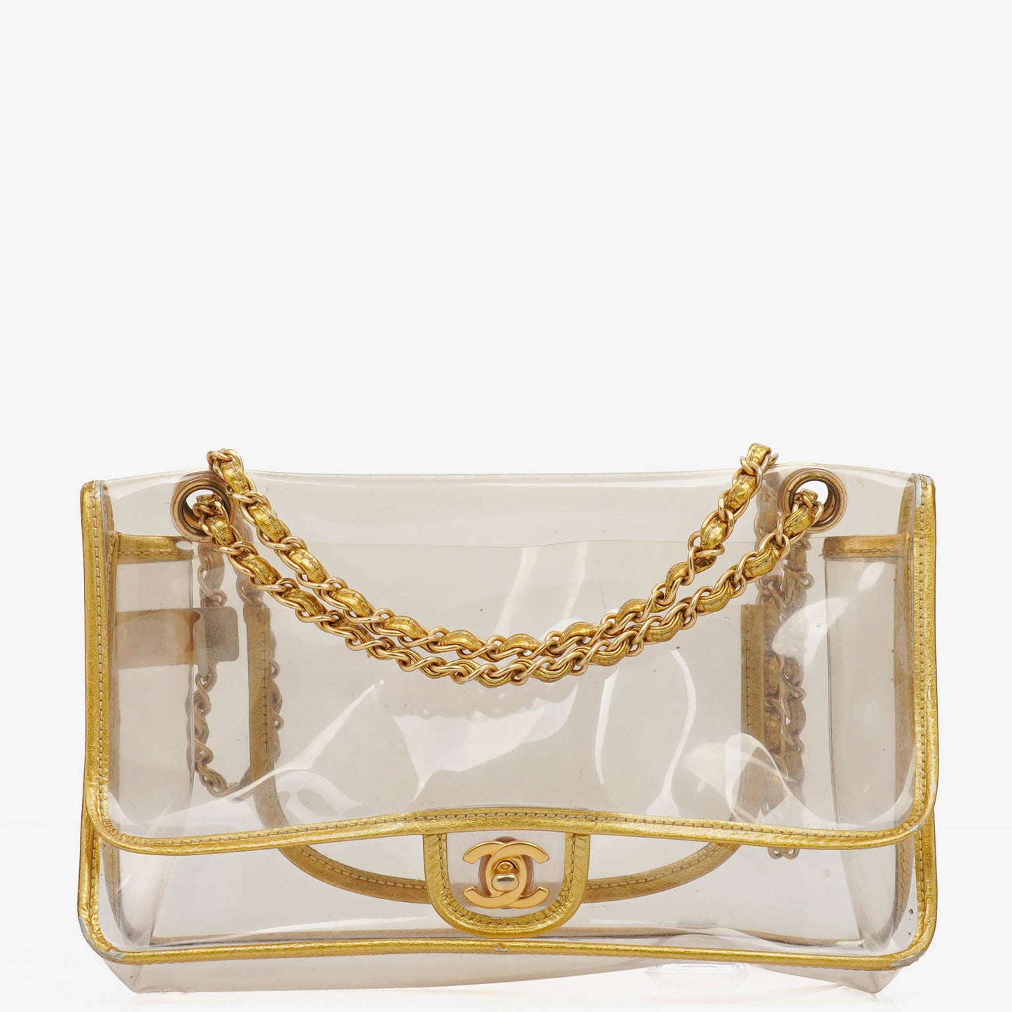 Chanel Vinyl Naked Gold Leather Single Flap Bag