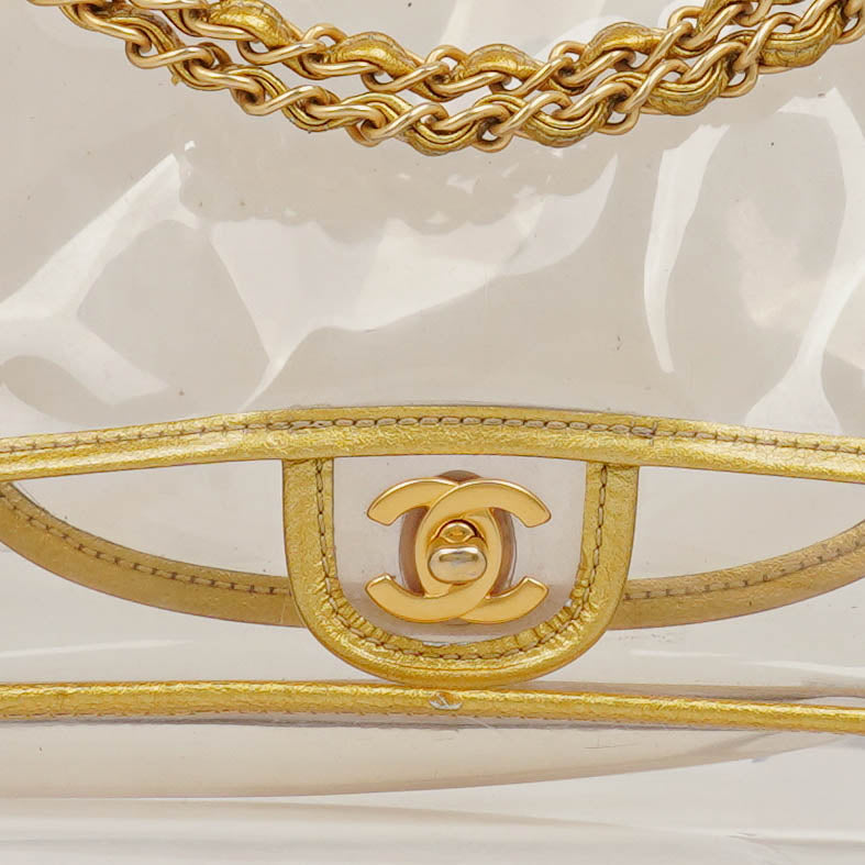 Chanel Vinyl Naked Gold Leather Single Flap Bag