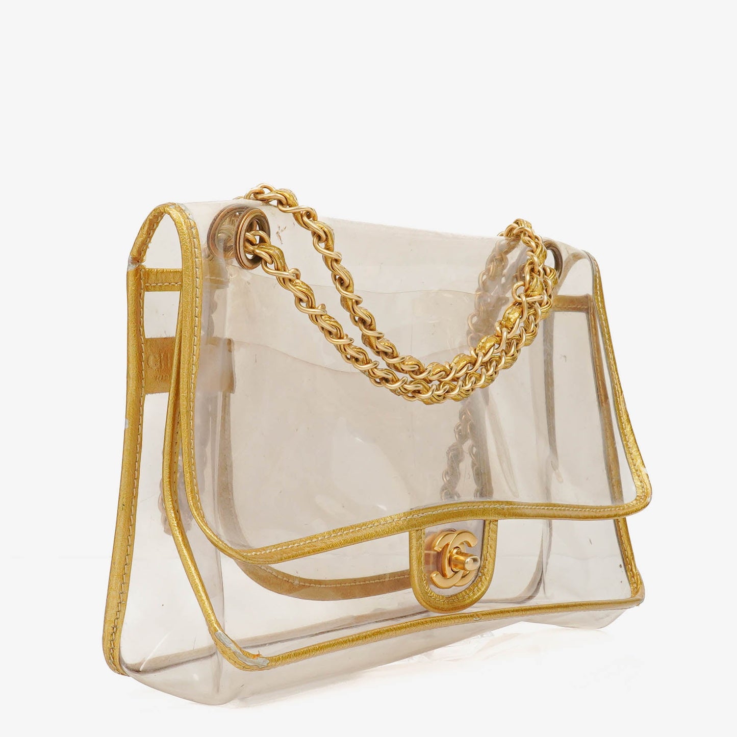 Chanel Vinyl Naked Gold Leather Single Flap Bag