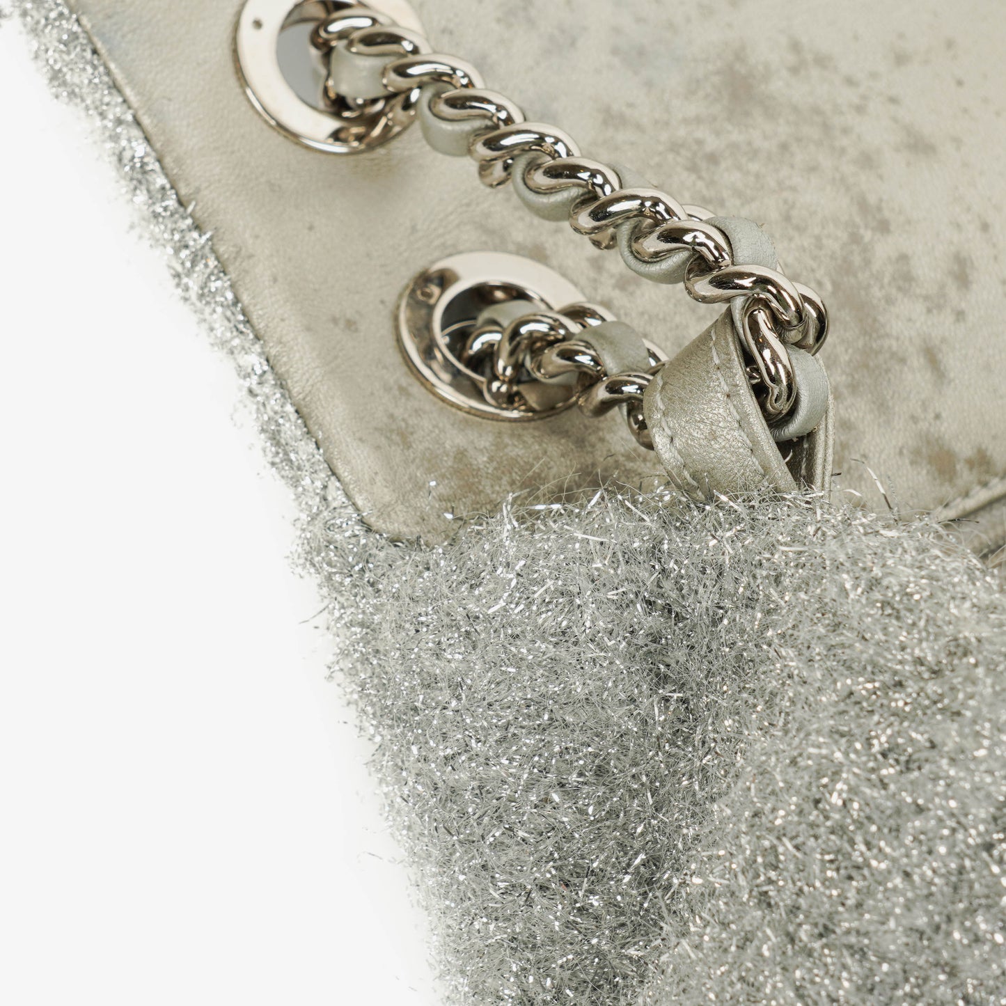Chanel Silver Quilted Knit Pluto Glitter Medium Flap Bag