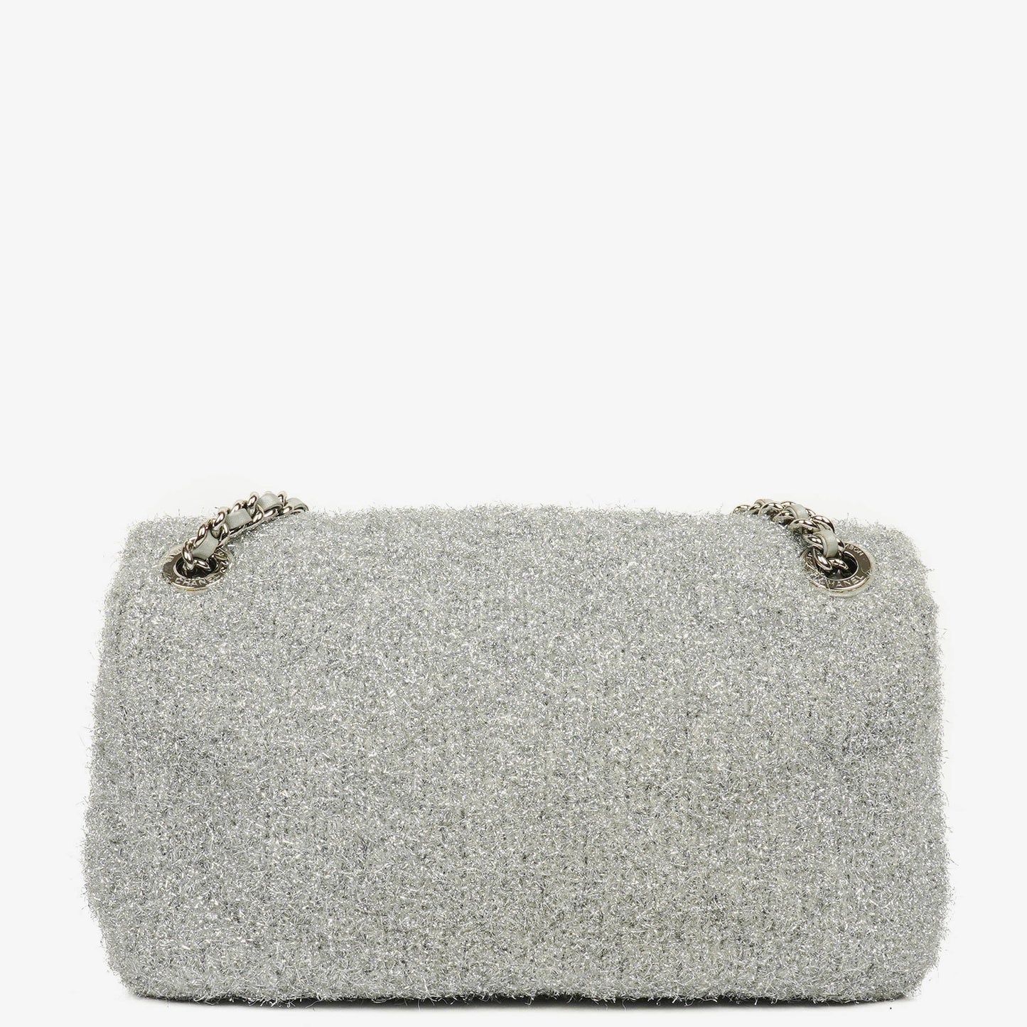 Chanel Silver Quilted Knit Pluto Glitter Medium Flap Bag