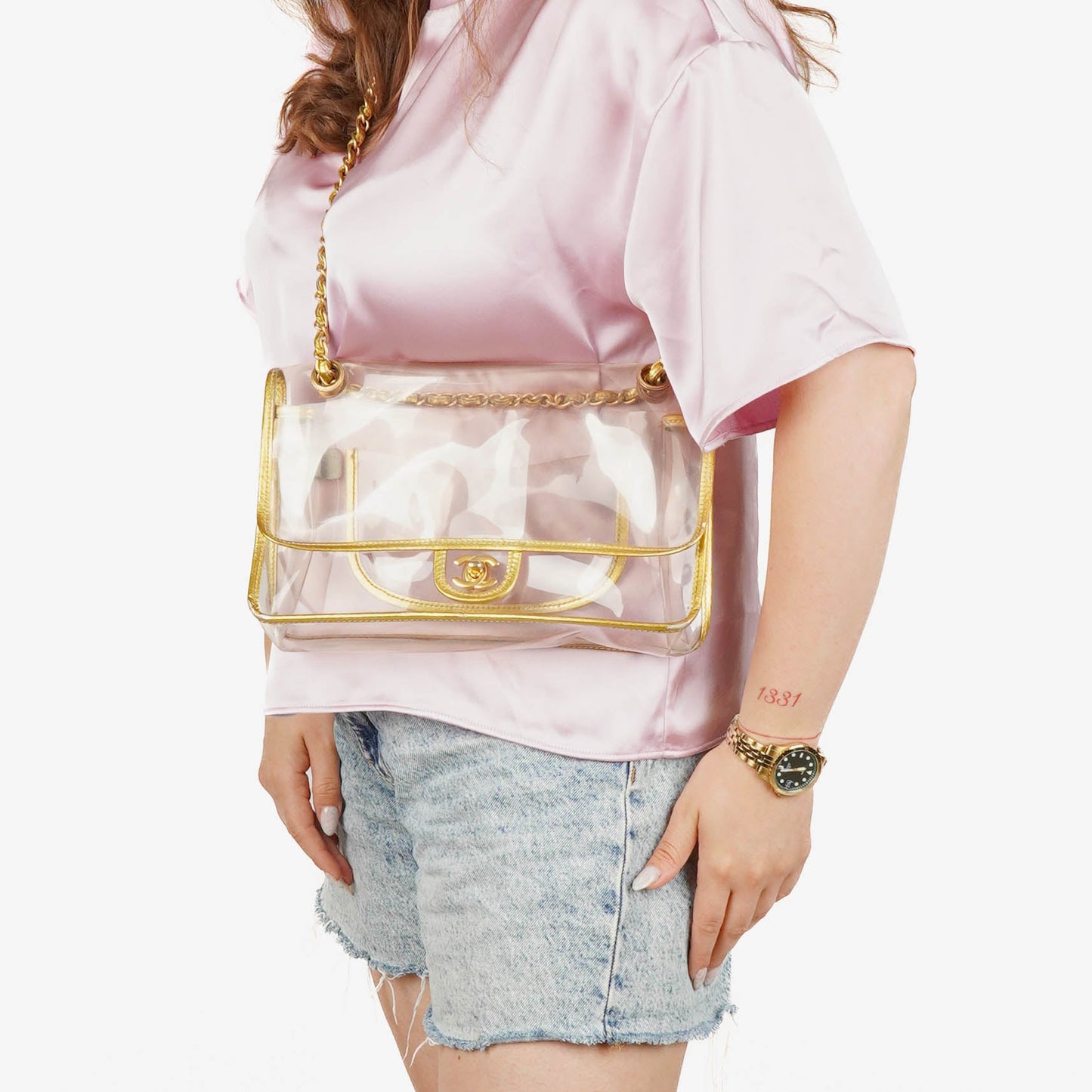 Chanel Vinyl Naked Gold Leather Single Flap Bag