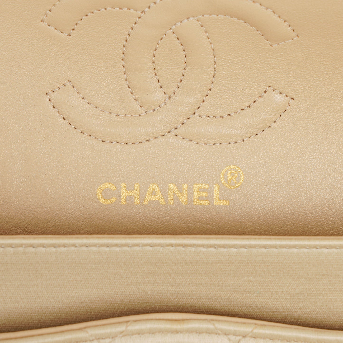 Chanel Small Classic  Double Flap Bag Beige Satin 24K Gold-Plated Hardware