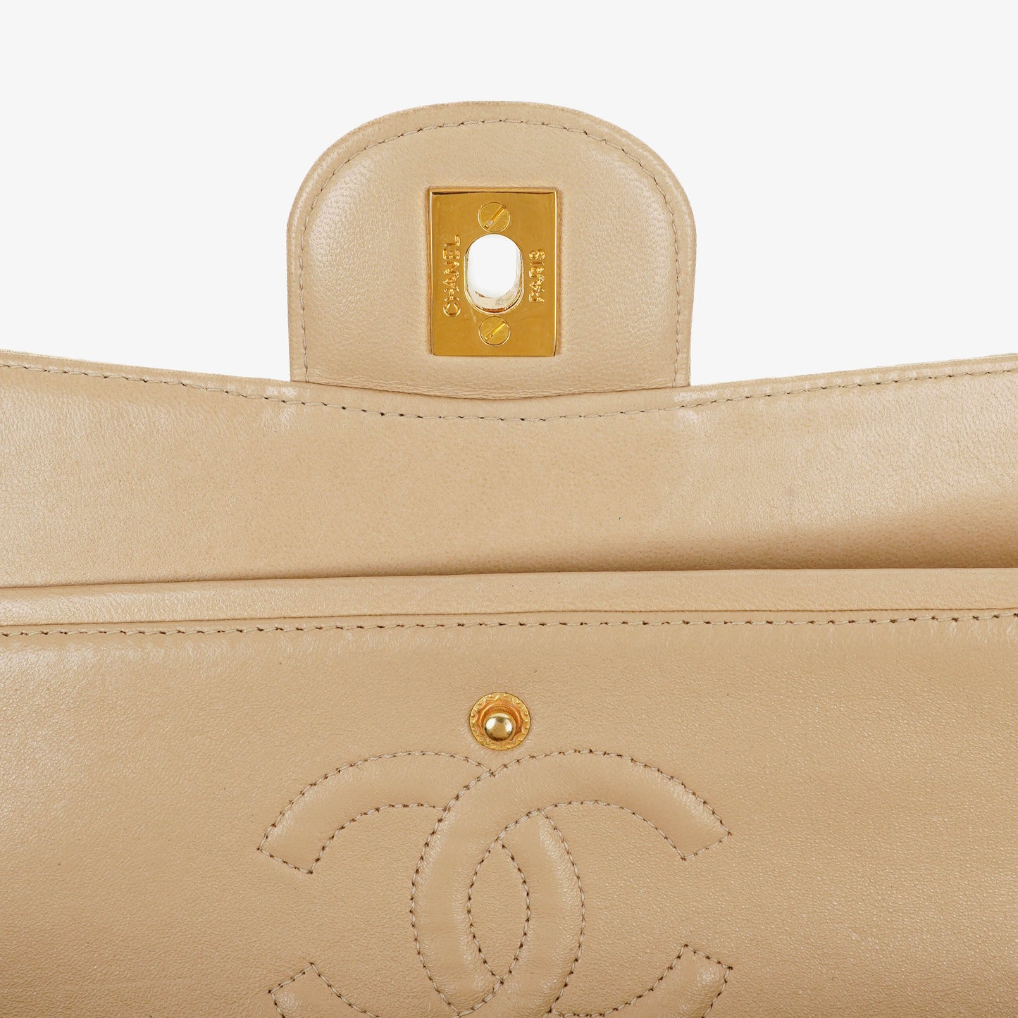 Chanel Small Classic  Double Flap Bag Beige Satin 24K Gold-Plated Hardware