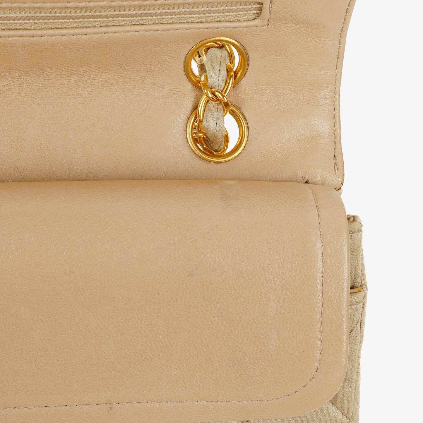 Chanel Small Classic  Double Flap Bag Beige Satin 24K Gold-Plated Hardware