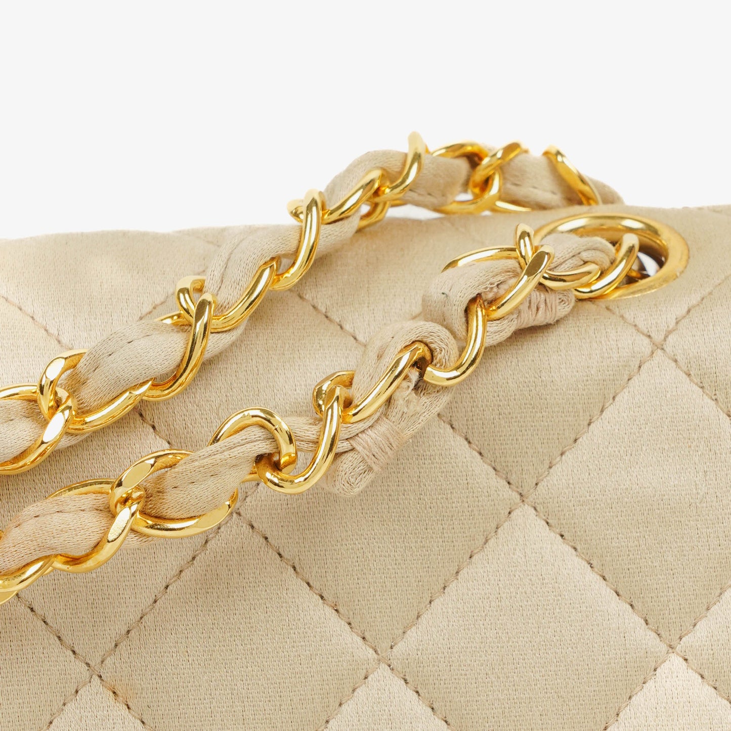 Chanel Small Classic  Double Flap Bag Beige Satin 24K Gold-Plated Hardware