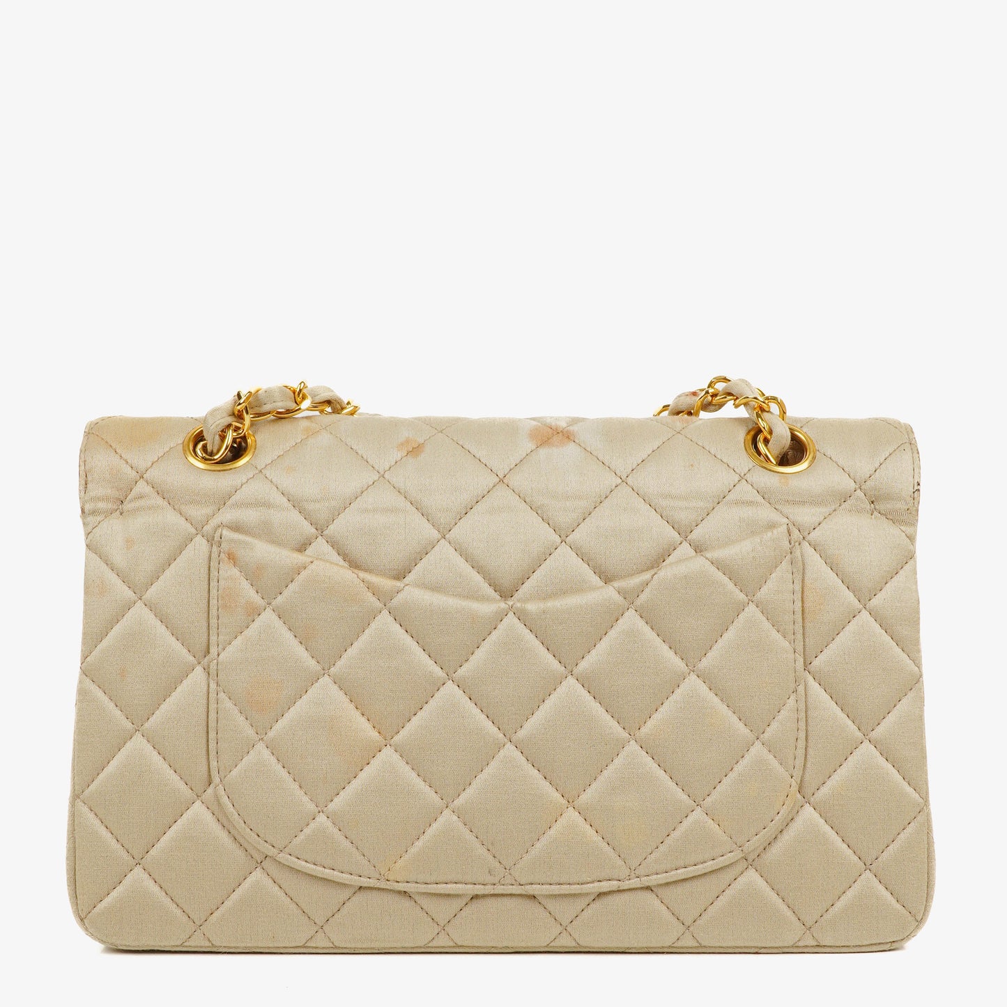 Chanel Small Classic  Double Flap Bag Beige Satin 24K Gold-Plated Hardware