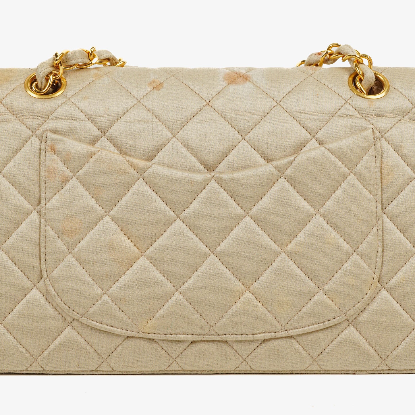 Chanel Small Classic  Double Flap Bag Beige Satin 24K Gold-Plated Hardware