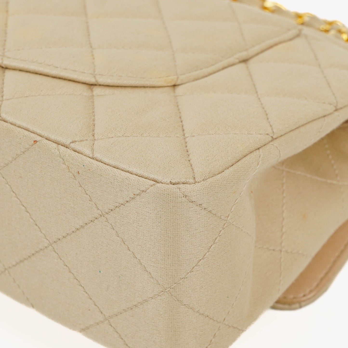 Chanel Small Classic  Double Flap Bag Beige Satin 24K Gold-Plated Hardware