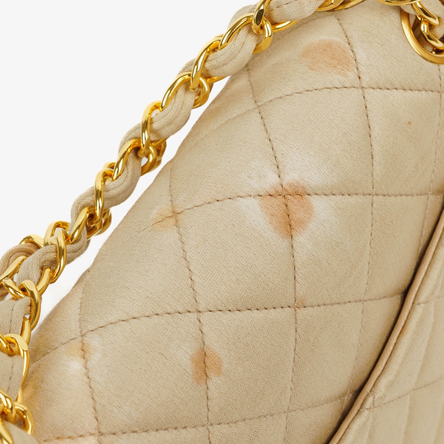 Chanel Small Classic  Double Flap Bag Beige Satin 24K Gold-Plated Hardware