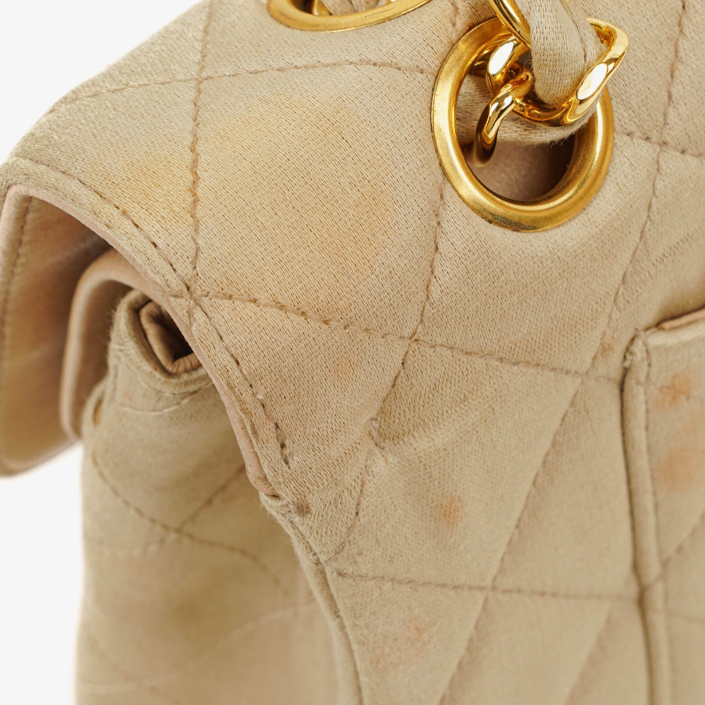 Chanel Small Classic  Double Flap Bag Beige Satin 24K Gold-Plated Hardware
