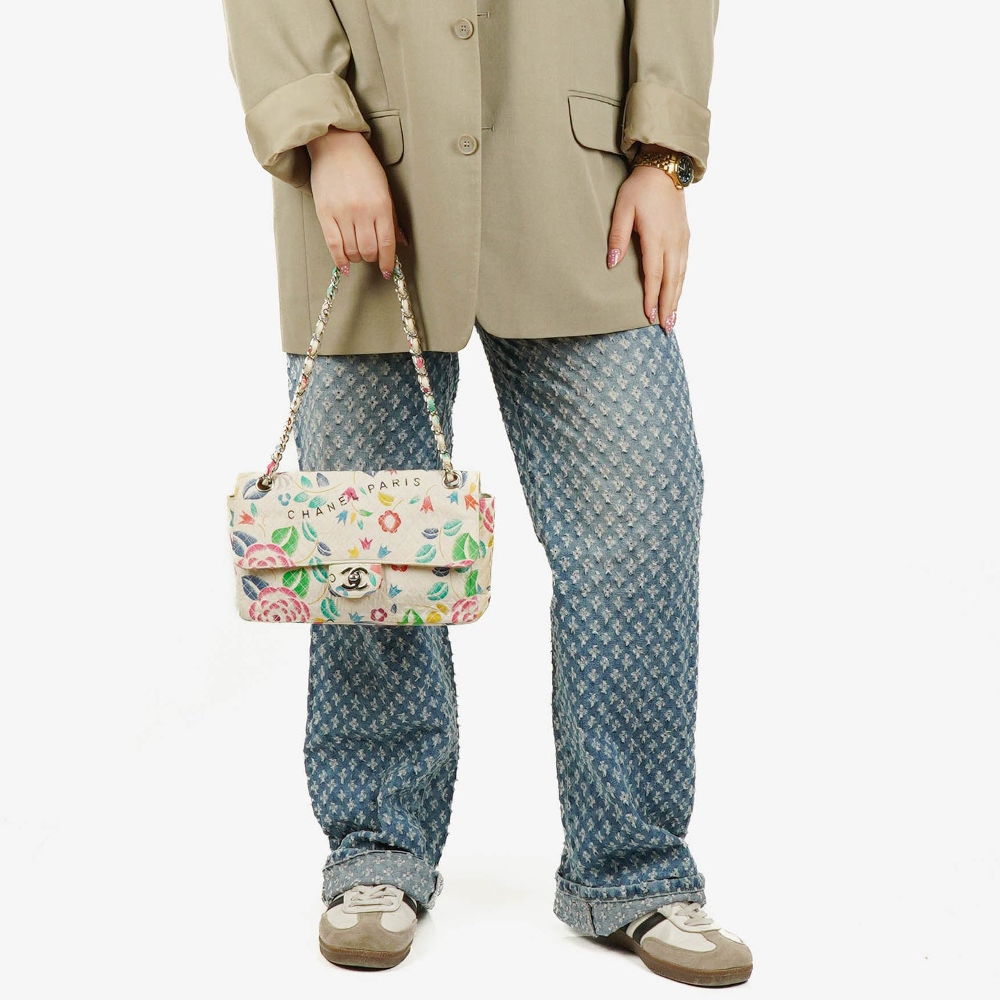 Chanel  Classic Floral Print Quilted Canvas Single Flap Bag