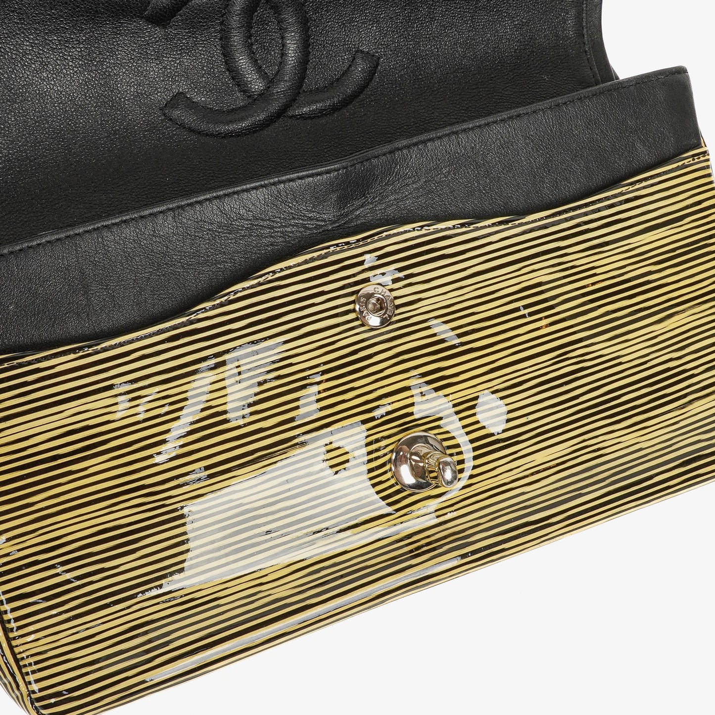 Chanel Timeless Classic Double Flap Bag Stripe Patent Leather And Silver-tone Hardware