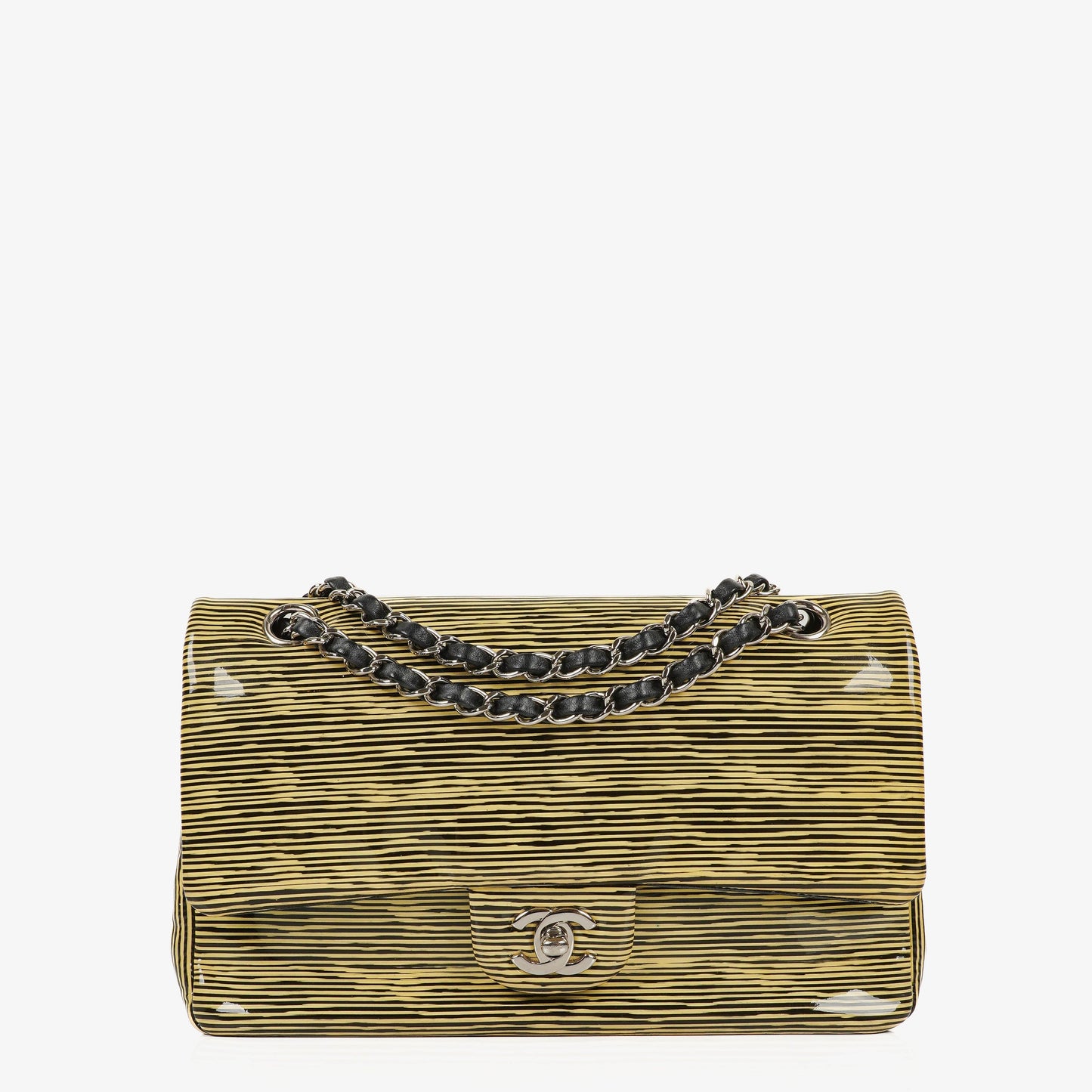 Chanel Timeless Classic Double Flap Bag Stripe Patent Leather And Silver-tone Hardware
