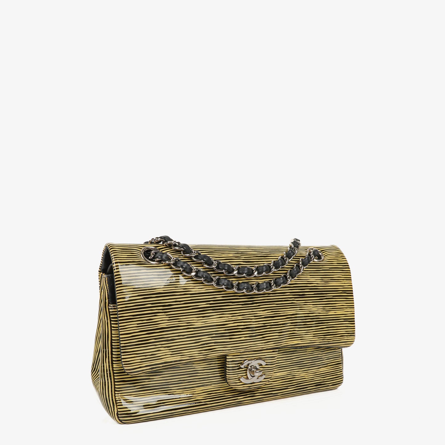 Chanel Timeless Classic Double Flap Bag Stripe Patent Leather And Silver-tone Hardware