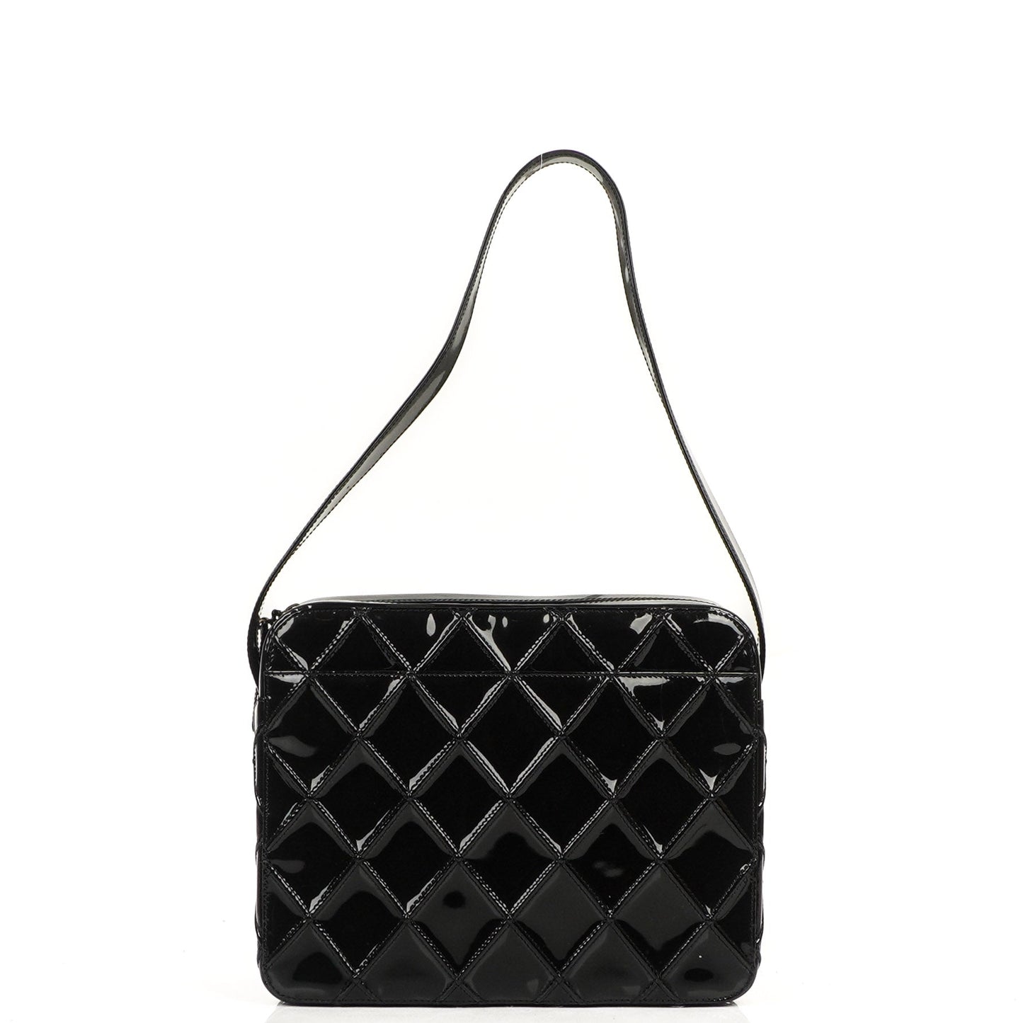 Chanel Diamond Stitch Black Quilted Patent Leather Shoulder Bag