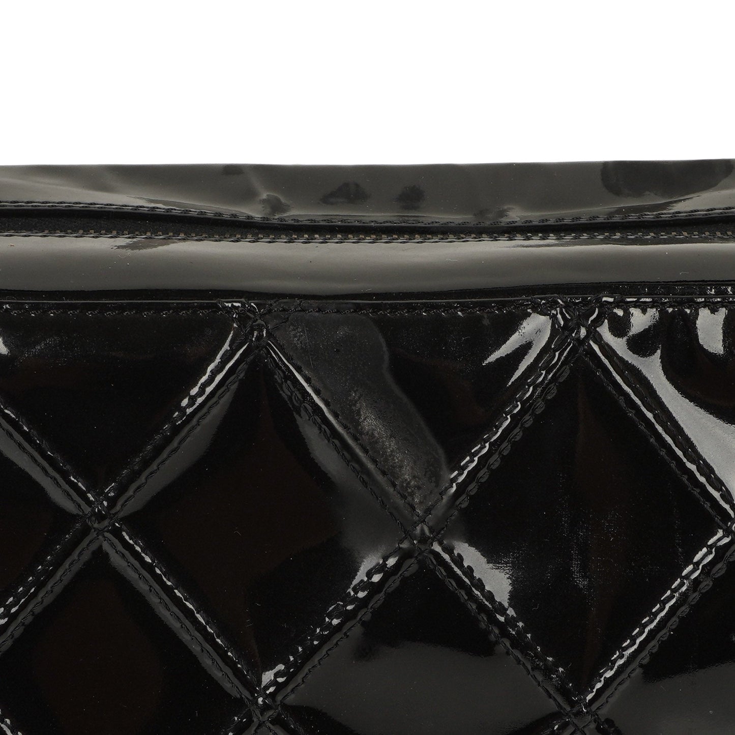 Chanel Diamond Stitch Black Quilted Patent Leather Shoulder Bag