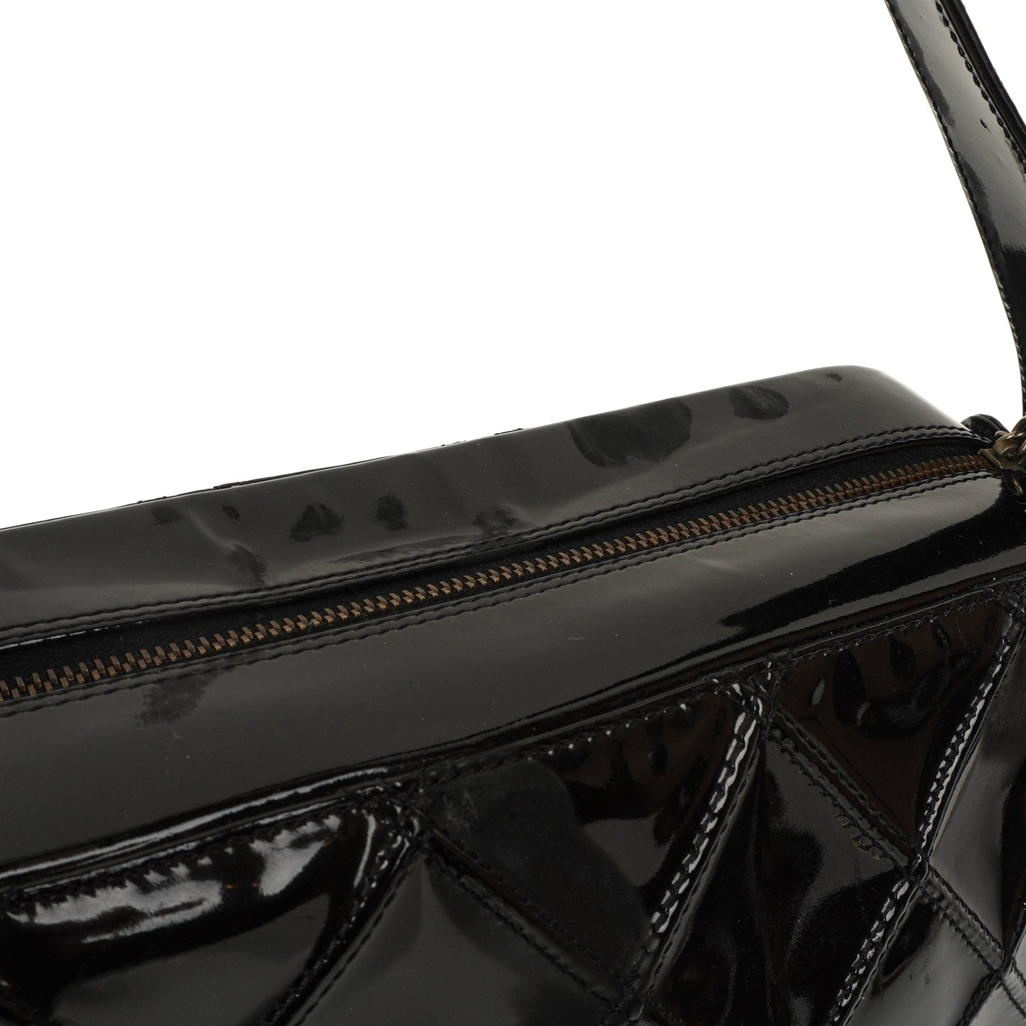 Chanel Diamond Stitch Black Quilted Patent Leather Shoulder Bag